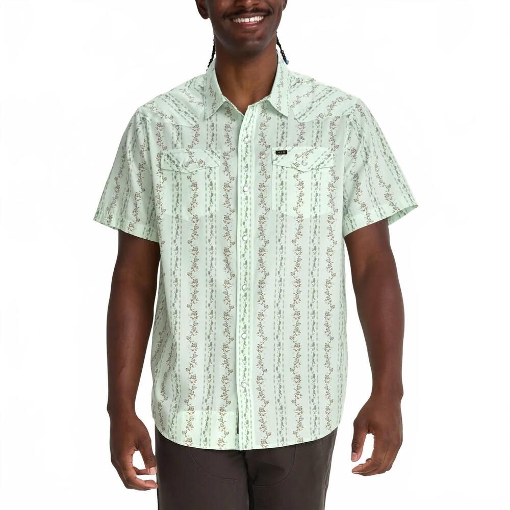 NEW HOWLER BROTHERS h bar b snap shirt in hibiscus ribbons : mint